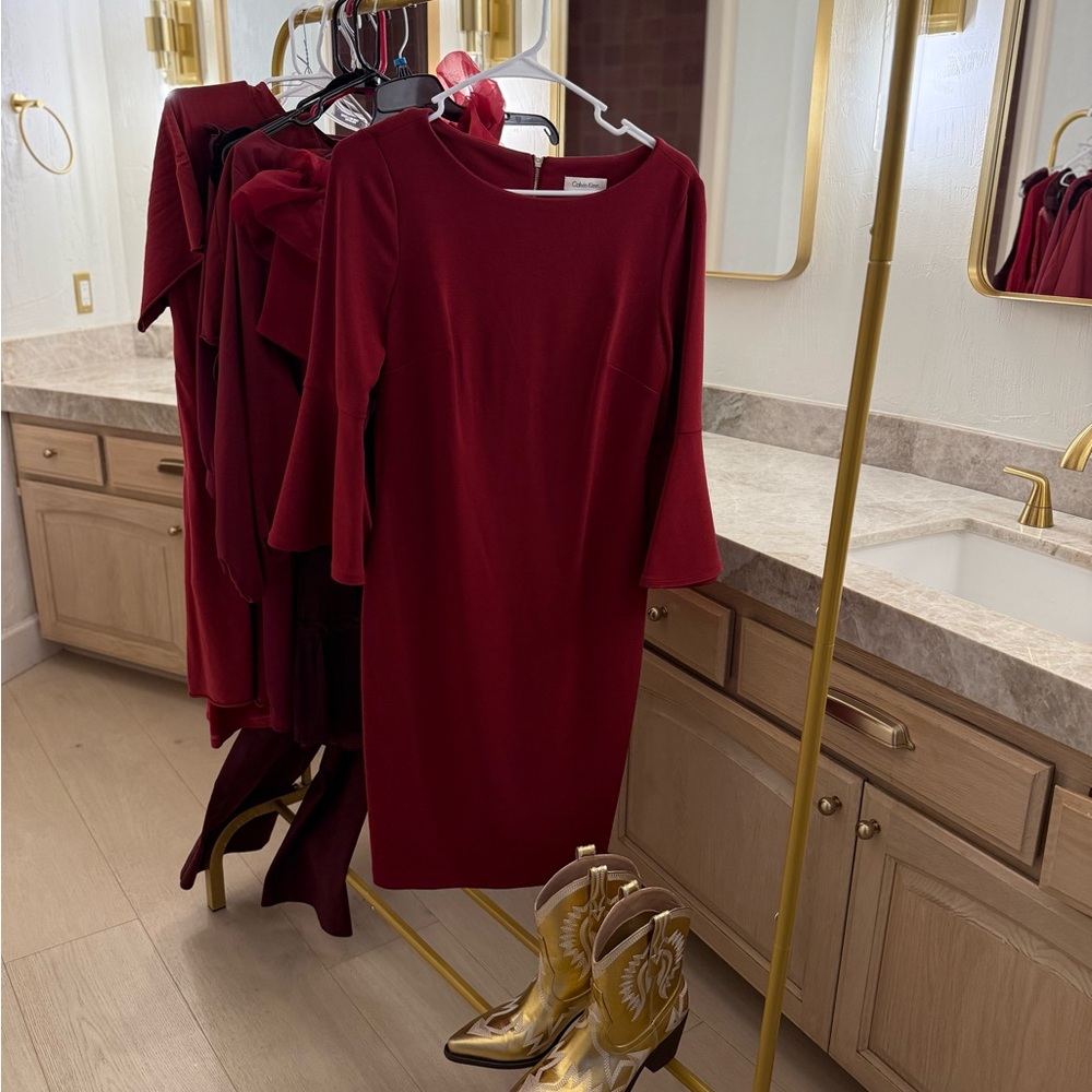 Calvin Klein Rich Red Long Sleeve Dress